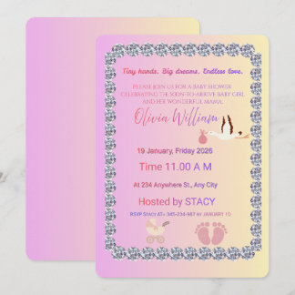 Luxus-Einladung zur Babyparty in Rosa und Gold mit Einladung