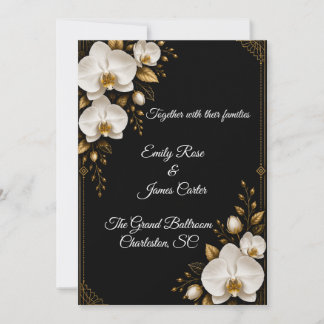 Luxus-Einladung zur Hochzeit in Schwarz, Gold und Einladung