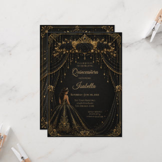 Luxus-Einladung zur Quinceañera in Schwarz und Gol Einladung
