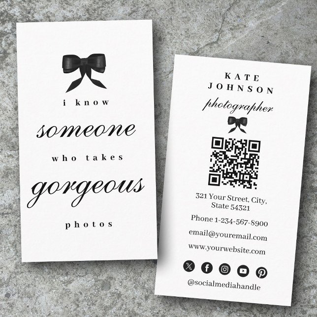 Luxus Einzigartig Eleganter Fotograf QR-Code Visitenkarte (Luxury Unique Elegant Photographer QR Code Business Card)
