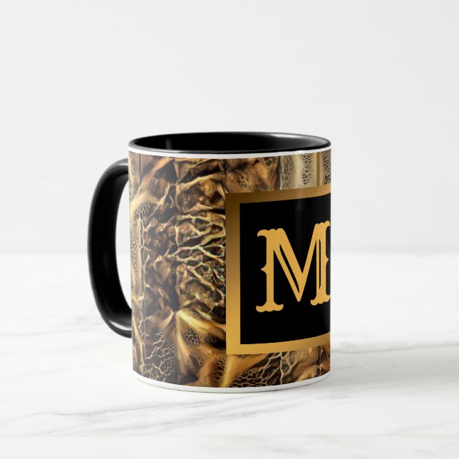 Luxus Einzigartiges Holz Gold Mit Monogramm Tasse (Vorderseite Links)