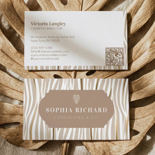 Luxus Elegant Gold Zebradruck Streifen QR Code Visitenkarte