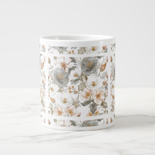 Luxus, Elegant, Goldgraues Blumenmuster Jumbo-Tasse
