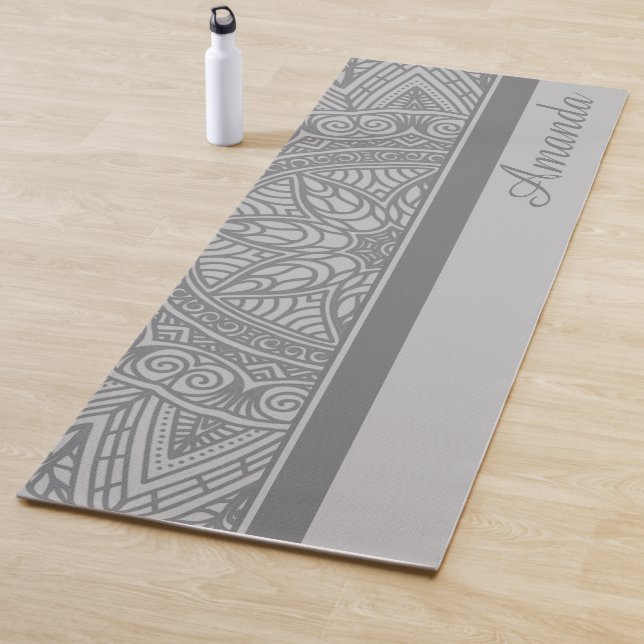 Luxus Elegant Gray Black Mandala Designname Yogamatte (Beispiel)