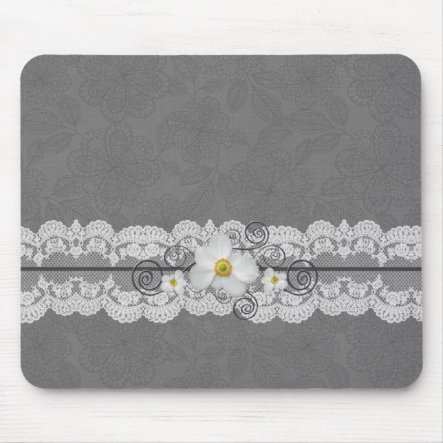 Luxus Elegant Gray Lace Mousepad (Vorne)