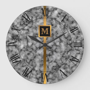 Luxus Elegant Modern Schwarz Gold Marmor Große Wanduhr