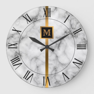 Luxus Elegant Modern Schwarz Gold Marmor Große Wanduhr