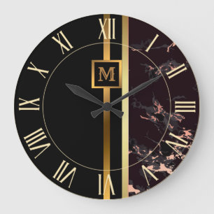 Luxus Elegant Modern Schwarz Gold Marmor Große Wanduhr