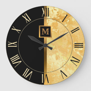 Luxus Elegant Modern Schwarz Gold Marmor Große Wanduhr