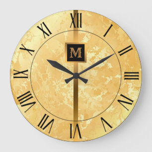 Luxus Elegant Modern Schwarz Gold Marmor Große Wanduhr