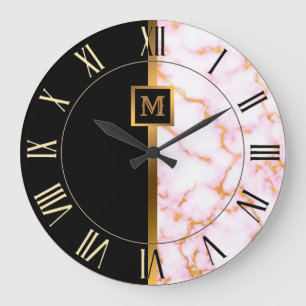 Luxus Elegant Modern Schwarz Gold Marmor Große Wanduhr