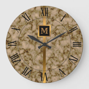 Luxus Elegant Moderner Schwarz-Gold-Marmor Große Wanduhr