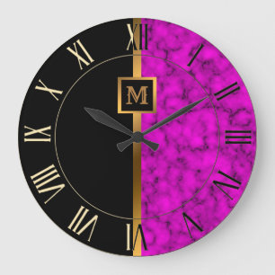 Luxus Elegant Moderner Schwarz-Gold-Marmor Große Wanduhr