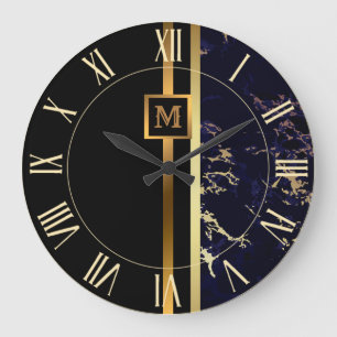 Luxus Elegant Moderner Schwarz-Gold-Marmor Große Wanduhr