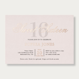 Luxus Elegant Pink Sweet 16 Folieneinladung