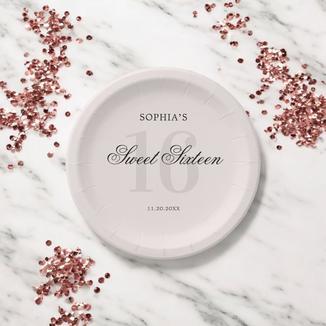 Luxus Elegant Pink Sweet 16 Pappteller (Von Creator hochgeladen)