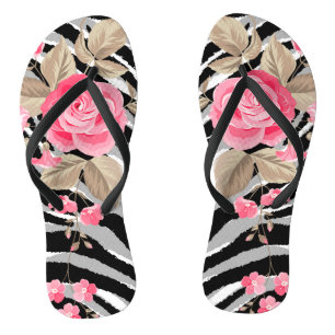 Luxus Elegant Pink Tiger Floral Rose Flip Flops