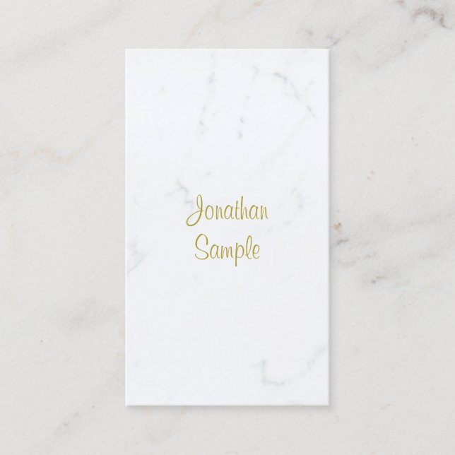 Luxus Elegant White Marble Gold Script Template Visitenkarte (Vorderseite)