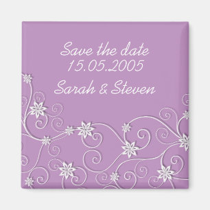 Luxus Elegante White Wirbel Save the Date Lila Magnet