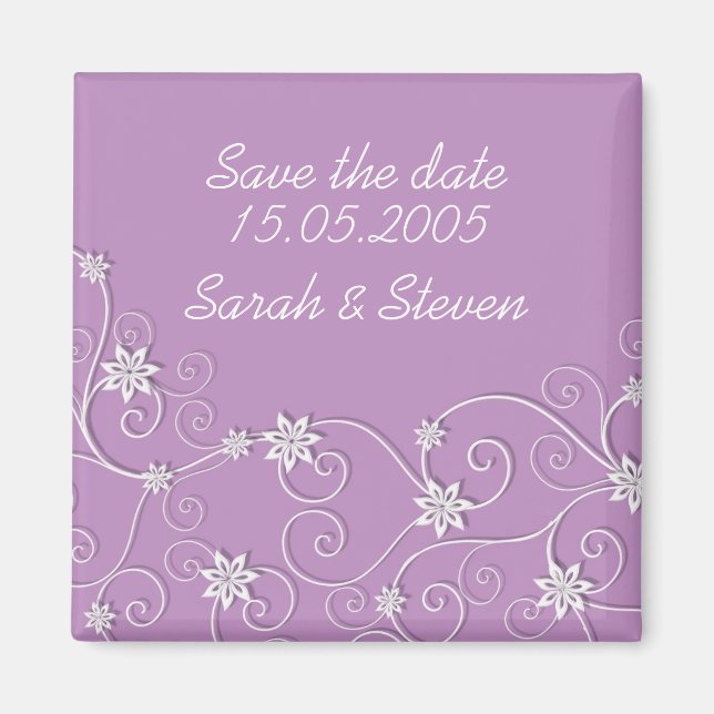 Luxus Elegante White Wirbel Save the Date Lila Magnet (Vorne)