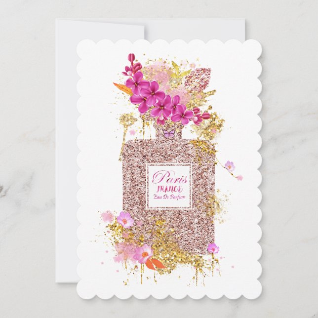Luxus Eleganter Rosa Glitzer Parfüm Einladung (Vorderseite)
