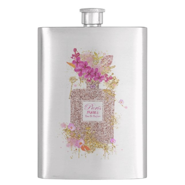Luxus Eleganter Rosa Glitzer Parfüm Flask Flachmann (Vorderseite)