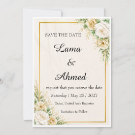 Luxus-Elfenbein-Gold-Blumen-Save-The-Date-Karte | Save The Date
