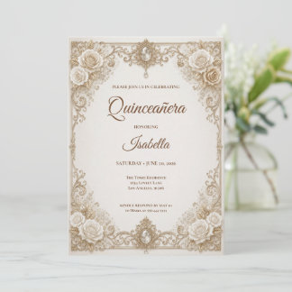 Luxus-Elfenbein-Gold-Prinzessin Quinceañera Einladung