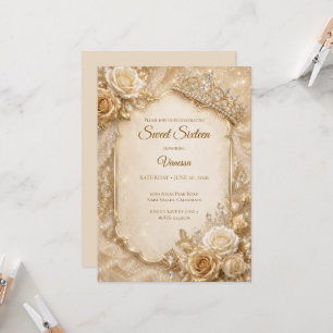 Luxus-Elfenbein-Gold-Prinzessin Sweet 16 Einladung