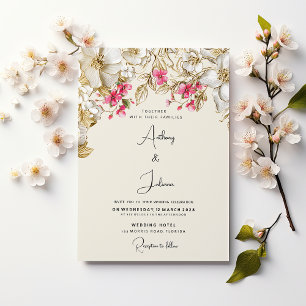 Luxus-Elfenbein-Rosa-Weiß-Gold-Blumen-Hochzeit Einladung