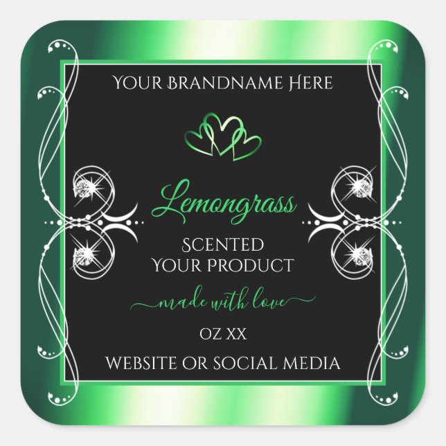 Luxus Emerald Green Black Product Labels Diamonds Quadratischer Aufkleber (Vorderseite)