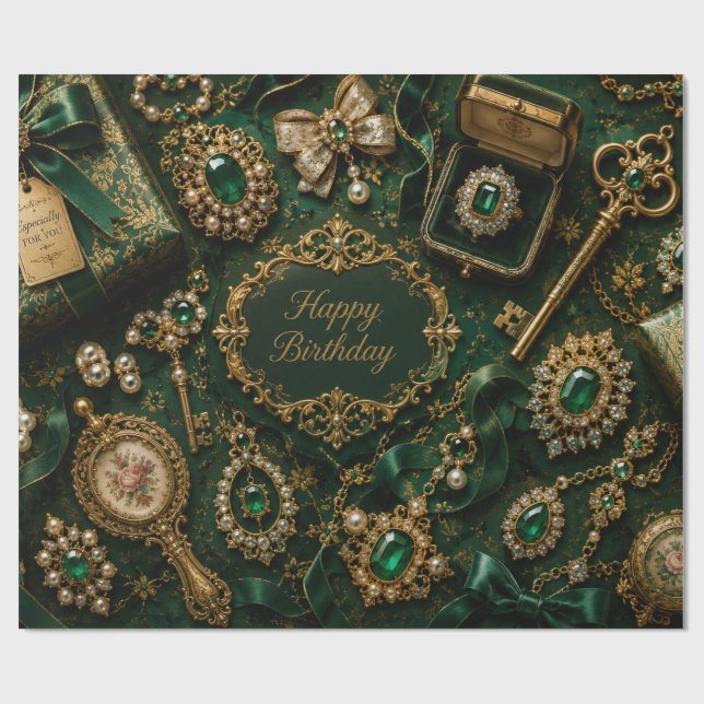 Luxus-Emerald-Vintage-Geburtstag  Geschenkpapier (Flach)