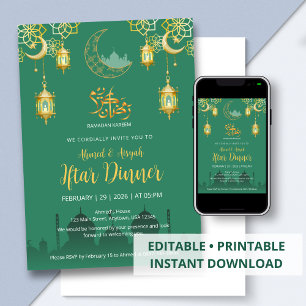 Luxus-Emeraldgrün und Gold-Moschee-Iftar-Dinner Einladung