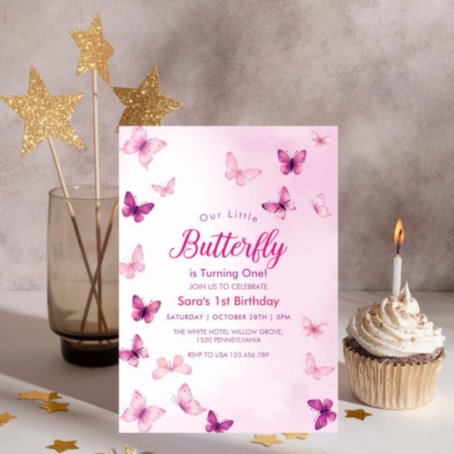 Luxus Erste 1. Geburtstag Butterflies Party Einladung (Von Creator hochgeladen)