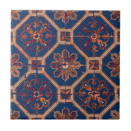 Luxus Ethnische Fliesenmuster | Blau und Orange Fliese