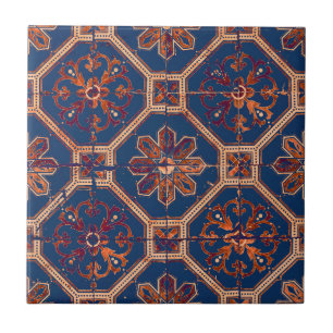 Luxus Ethnische Fliesenmuster   Blau und Orange Fliese