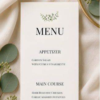 Luxus-Eukalyptus-Grün-Hochzeit Menükarte