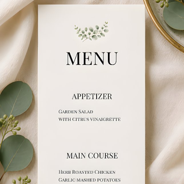 Luxus-Eukalyptus-Grün-Hochzeit Menükarte (Eucalyptus wedding themed menu for reception)