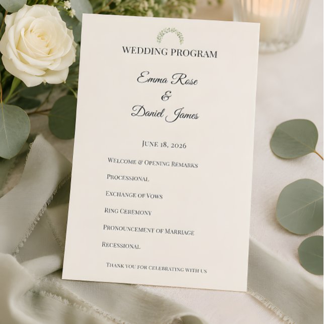 Luxus-Eukalyptus-Grün-Hochzeit Programm (Eucalyptus themed wedding program card)