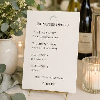 Luxus-Eukalyptus-Grün-Signatur-Drinks Menükarte