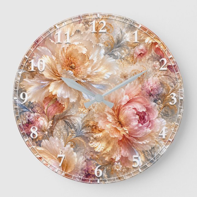 Luxus-Fantasieblüten Große Wanduhr (Vorderseite)