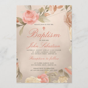Luxus-Faux-Goldfolie Pfirsichcreme-Blüten-Taufe Einladung