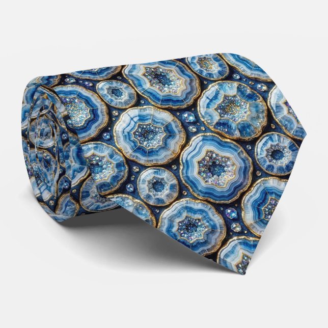 Luxus-Faux-Seide | Ozeanblaue Geode-Krawatte Krawatte (Gerollt)