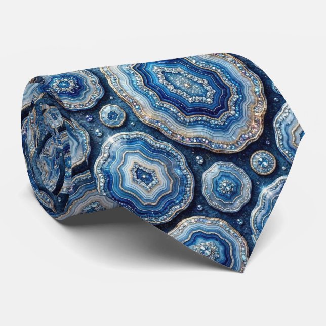 Luxus-Faux-Seide | Ozeanblaue Geode-Krawatte Krawatte (Gerollt)