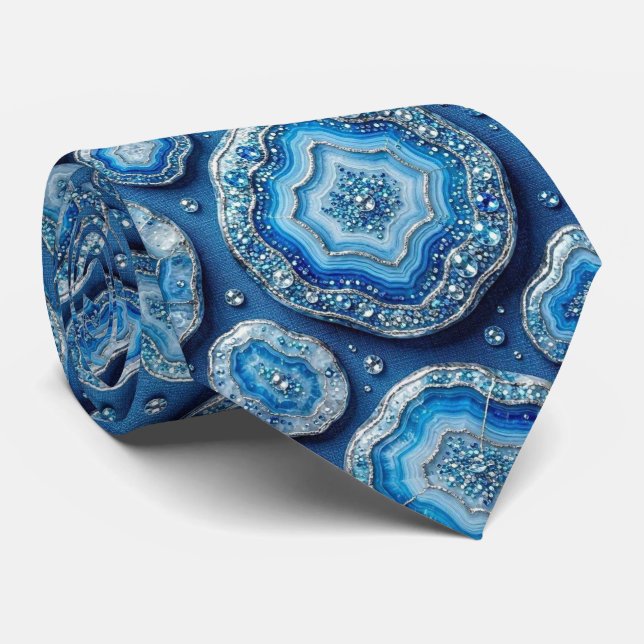 Luxus-Faux-Seide | Ozeanblaue Geode-Krawatte Krawatte (Gerollt)