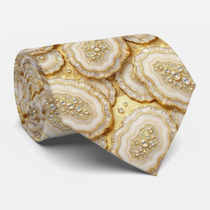 Luxus-Faux-Seide Weiß + Gold-Geoden-Schlips Krawatte