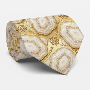 Luxus-Faux-Seide Weiß + Gold-Geoden-Schlips Krawatte