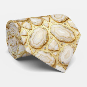 Luxus-Faux-Seide Weiß + Gold-Geoden-Schlips Krawatte