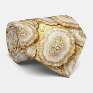 Luxus-Faux-Seide Weiß + Gold-Geoden-Schlips Krawatte
