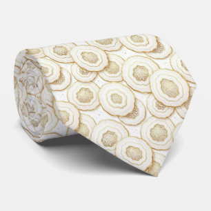 Luxus-Faux-Seide Weiß + Gold-Geoden-Schlips Krawatte